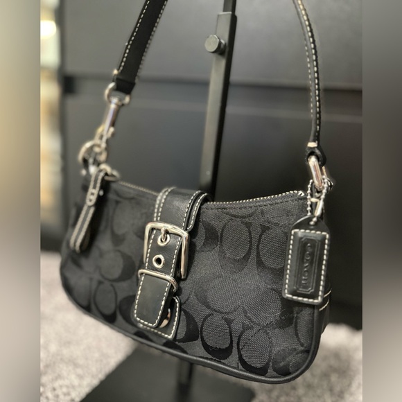 Coach VINTAGE Mini Hampton shoulder bag in black signature canvas - Picture 6 of 11